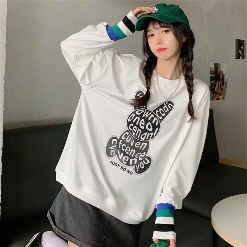 

Women's Sweatshirts Japanese Harajuku Ulzzang Loose Cartoon Rhinestone Bear Print Sweatshirt Female Korean Clothing For Women