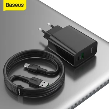

Baseus 30W USB Charger PD QC Fast Charge For Smartphone Notebook 4.0 3.0 USB Type-C Charger Travel Wall Charger With 1M 5A Cable