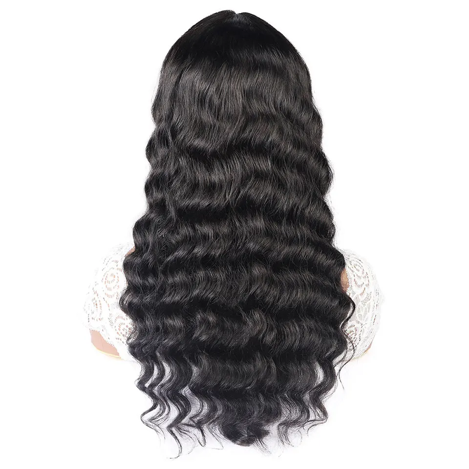 Solta com Franja Perucas de Cabelo Humano com Franja para Preto Peruca Profunda Completa Máquina Feita Remy Glueless Brasileiro Feminino 7 Cheap Apliques com cabelo humano