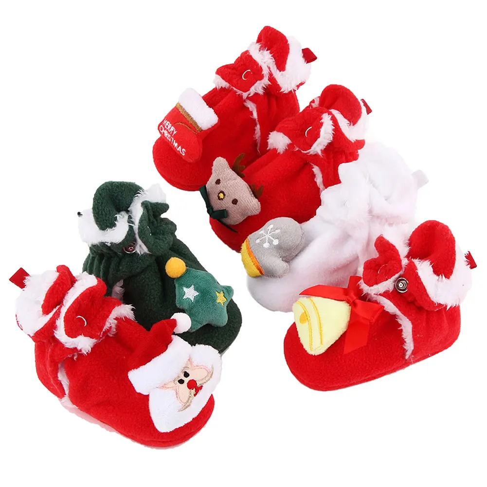 

Baby Christmas Booties Winter Warm 3D Cartoon Fleece Socks Crib Shoes Non-Slip Toddle First Walking Shoes