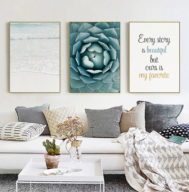 Scandinavian Sea Flower Feather Canvas Wall Art Poster Nordic Style Landscape Print Painting Nature Decoration Pictures no frame