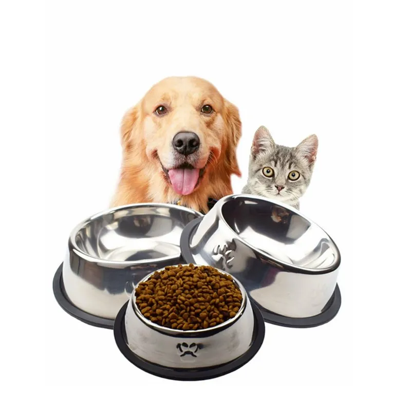 

New Dog Cat Bowls Stainless Steel Travel Footprint Feeding Feeder Water Bowl For Pet Dog Cats Puppy Outdoor Food Dish 3 Sizes