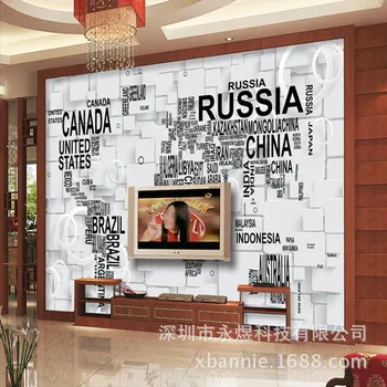 

3D Square Black and White World Topographic Map Wallpaper Large Living Room Television Background Wall Mural Hot Selling