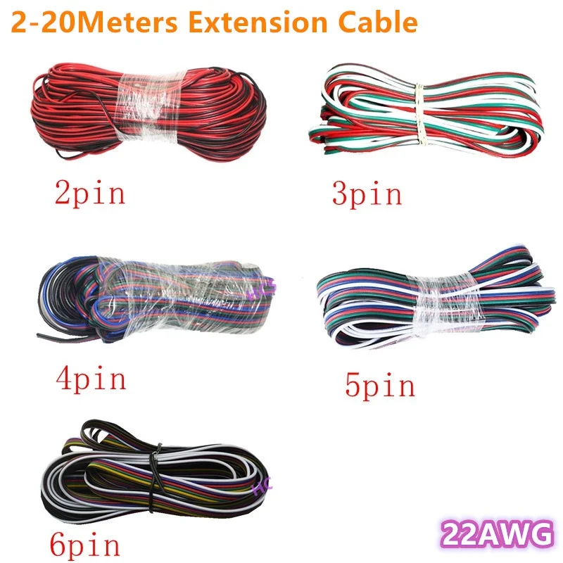5 м-100 м 22awg 2Pin 3pin 4pin 5pin 6pin Удлинитель электрический провод 5050 3528 RGB RGBW RGBWW RGBCCT