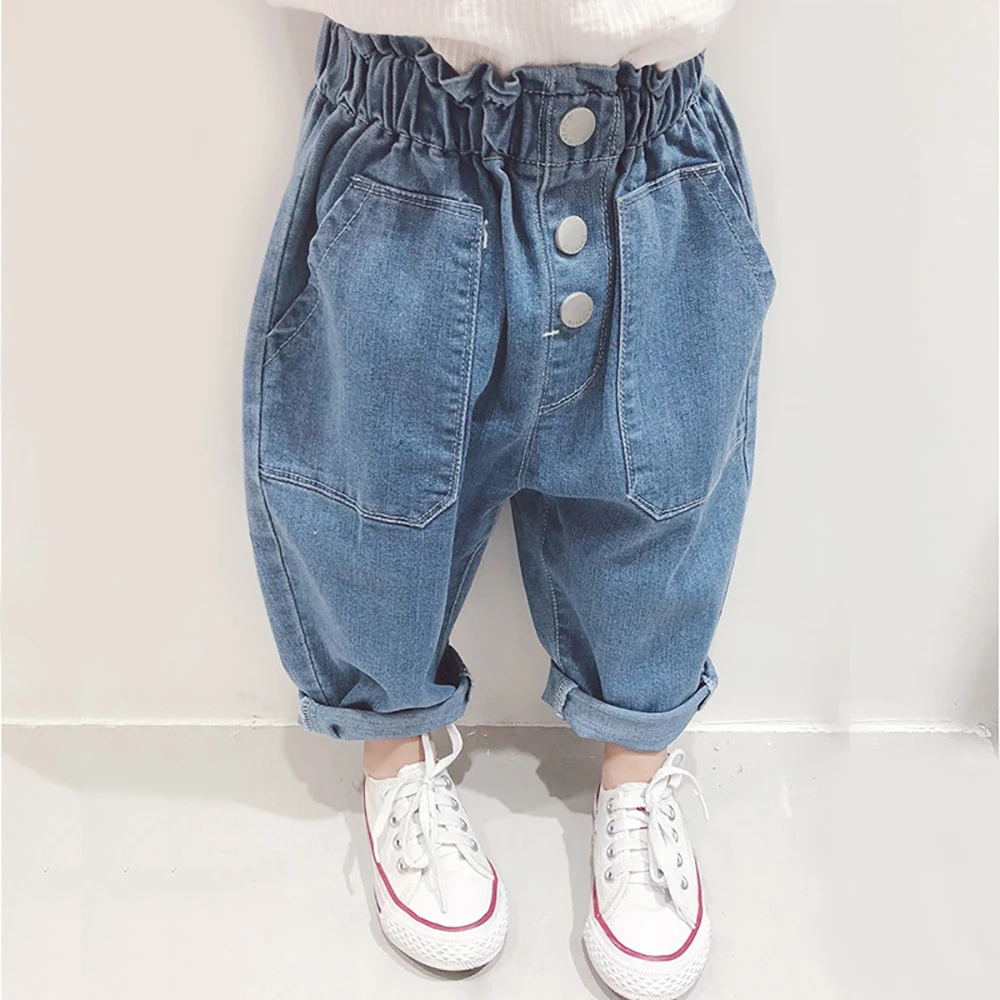

2019 Girls Jeans for Spring and Autumn Children's Clothing Kids Pure Color Tide Pants Mid-riseTrousers Baby Fashion Clothing