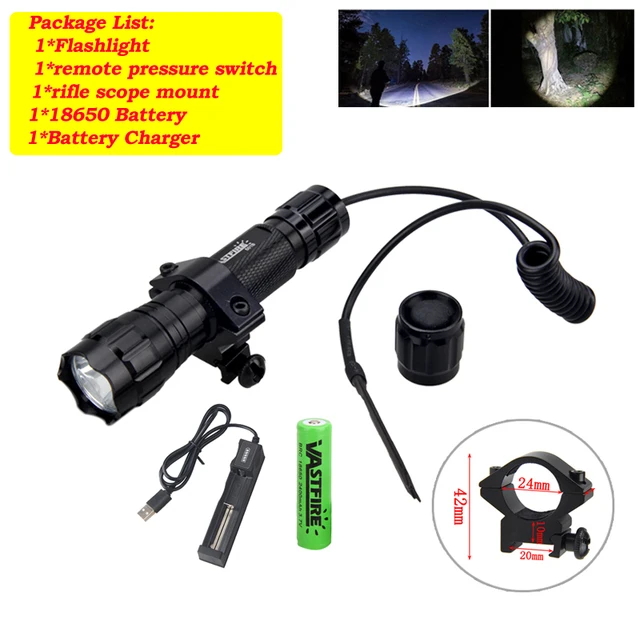 1 Modes Tactical 5000LM T6 LED Pistol Airsoft Flashlight Hunting Light Gun Mount