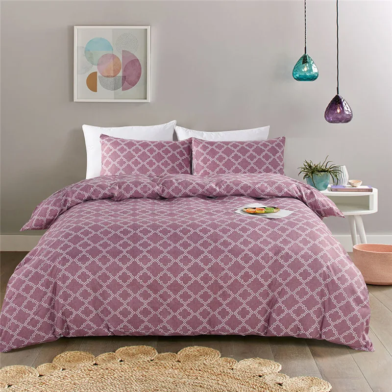 

HM Life Duvet Cover Sets 3Pcs/Set Modern Fashionable Style Geometric Patterns Pinted Bedding Sets 8 Colors Soft Bedclothes