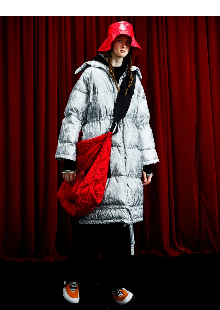 11,11 дизайн AIGYPTOS зимний женский короткий толстый теплый повседневный большой длинный пуховик серебряное блестящее пуховое пальто одежда