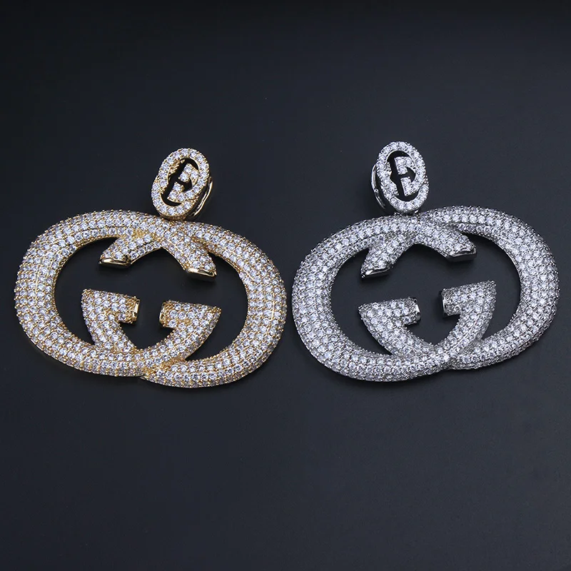 Iced Out двойной G кулон ожерелье с tenins цепь золото серебро цвет хип хоп Шарм цепи ювелирные изделия для мужчин подарок