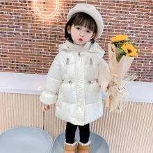 Manteau Long épais et chaud en coton rembourré pour enfant, tenue d'extérieur pour petite fille de 1 à 8 ans, veste brillante, à la mode, hiver 