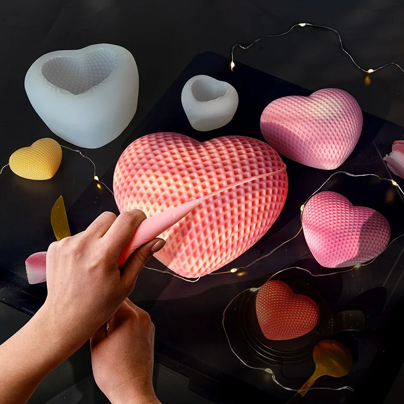 New Grid Love Shape Silicone Candle Mold for DIY Handmade Aromatherapy Candle Epoxy Resin Ornaments Handicrafts Soap Mould