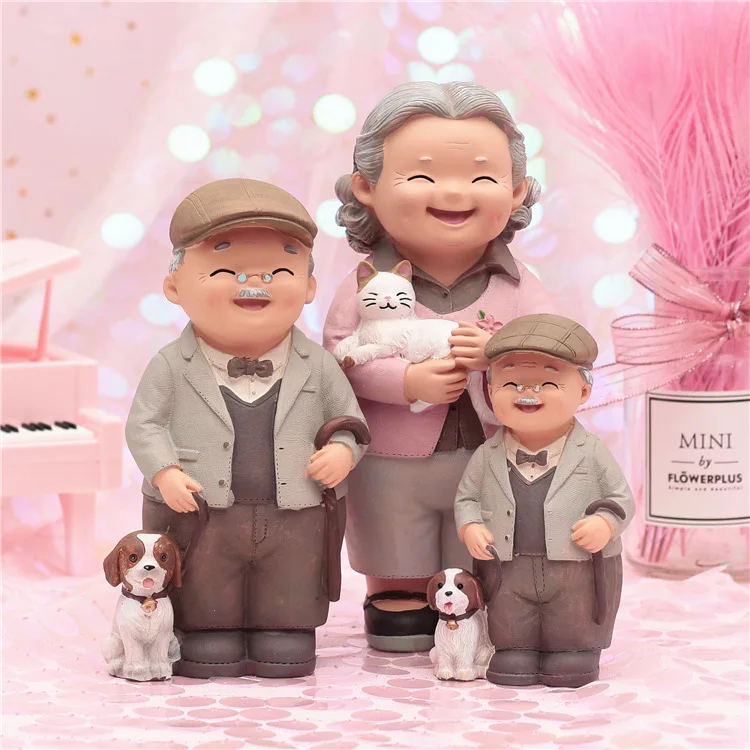 Kawaii Figures Chair Book Grandma Grandpa Old Couple DIY Mini Fairy Doll Couple Gift Figurines Miniature