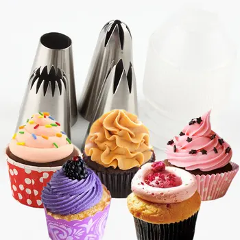 

4Pcs Large Russian Icing Piping Pastry Nozzle Tips Baking Tools Cakes Decoration Set Stainless Steel Nozzles Cupcake Dessert