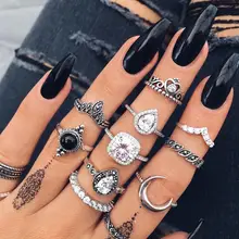 New 2022 15pcs ins Vintage Women crystal Finger Knuckle Rings Set For Girls Moon lotus Charm Bohemian Ring Fashion Jewelry Gift