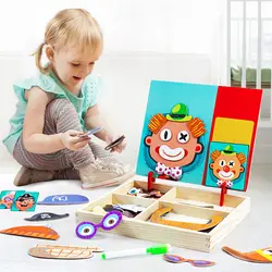 Магнитные деревянные блоки головоломки Детская танграмма доска Мультяшные развивающие обучающая игрушка Рисунок Детские игрушки для