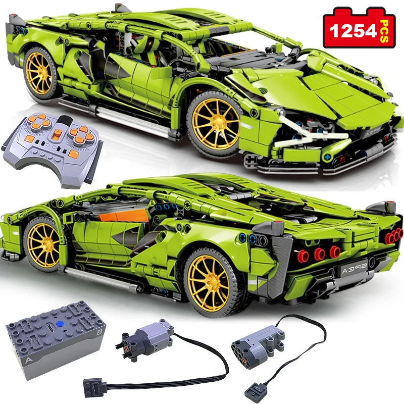 Конструктор гоночный автомобиль техника FKP русский симулятор 1:14 Lamborghning зеленый