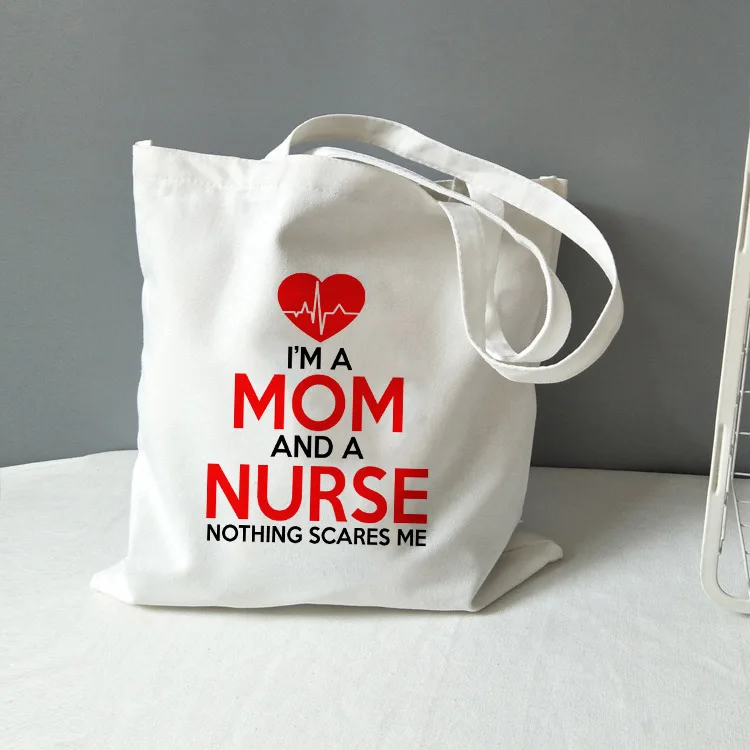 Canvas Tote Handbag Shopper Women Nurse Casual Mom Im Nothing Scares High-Capacity Ladies
