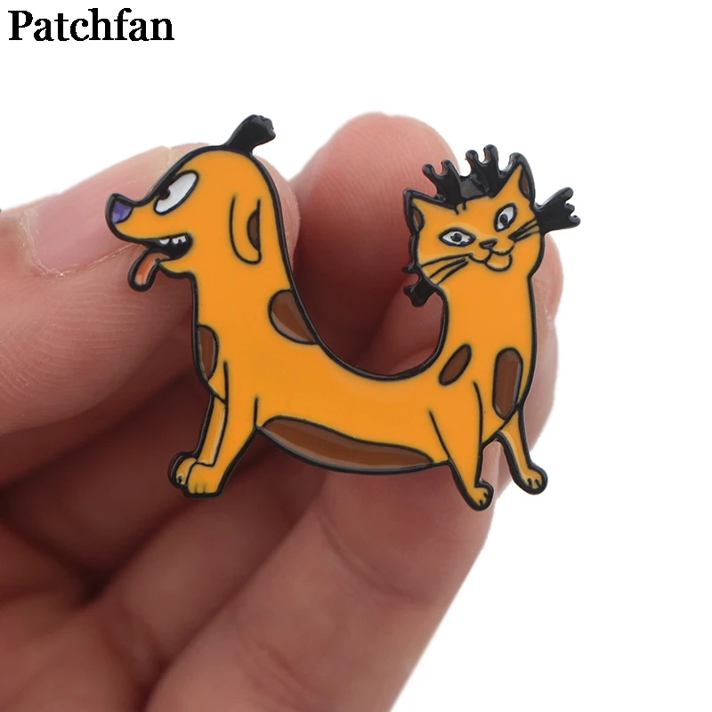 Patchfan Catdog цинк мультфильм булавки для мужчин женщин para рубашка Шарм пальто одежда рюкзак аксессуары медаль значки Броши A2267