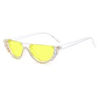 2021 Crystal  Trendy Half Frame Rimless Cat Eye Sunglasses Sun Glasses Womens Sunglasses Brand Designer Rhinestone Sunglasses 4