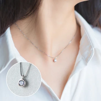 

Mocanie Classic 925 Sterling Silver Glittering Round Zircon Geometric Pendant Necklace for Women Box Chain Fine Jewelry Bijoux
