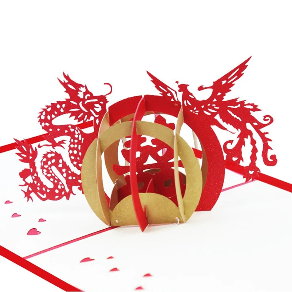  3 pcs Love 3D Pop UP Cards Valentines Day Gift Postcard with Envelope Stickers Wedding Invitation G - 4.00041E+12