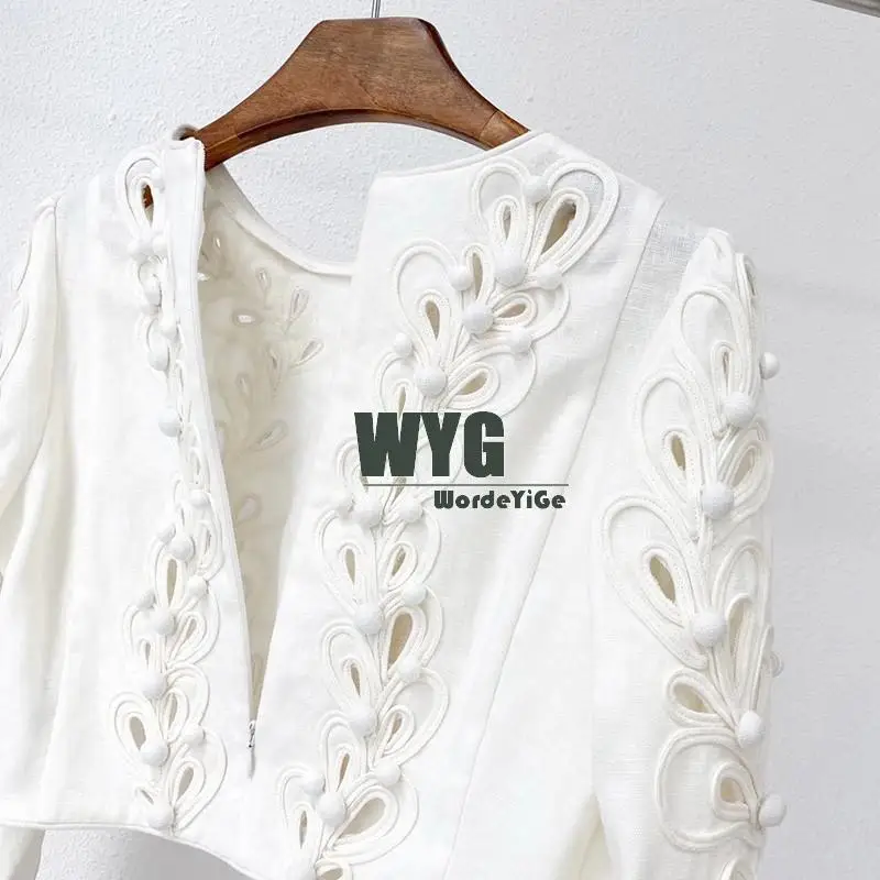 Designer Fashion Hollow Out Linen Tops 2020 Autumn