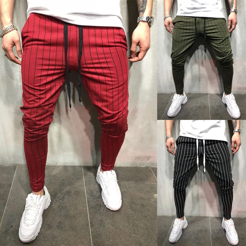 

2020 Sexy High Wasit Spring Summer Fashion Pocket Men's Slim Fit Plaid Straight Leg Trousers Casual Pencil Jogger Casual Pants