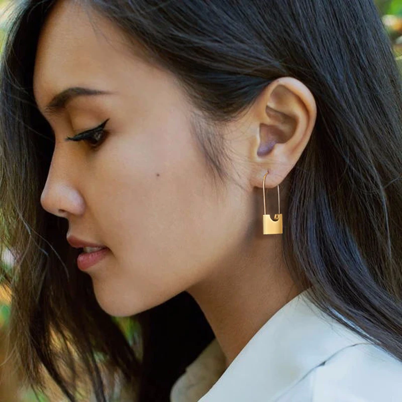 MINIMALIST PADLOCK HOOP EARRINGS DAINTY GOLD COLOR HOOPS LOVERS LOCK