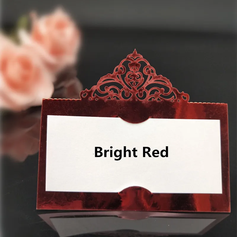 10/50/100 шт. лазерная резка свадебные сидения карточка с местом для указания имени Свадебные настольная игра карты для свадьбы или торжественного случая, хороший подарок на день рождения украшения - Цвет: bright red