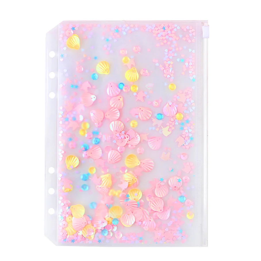 Кавайный Розовый ПВХ файл на молнии папка с карманами сумка 6 колец записная