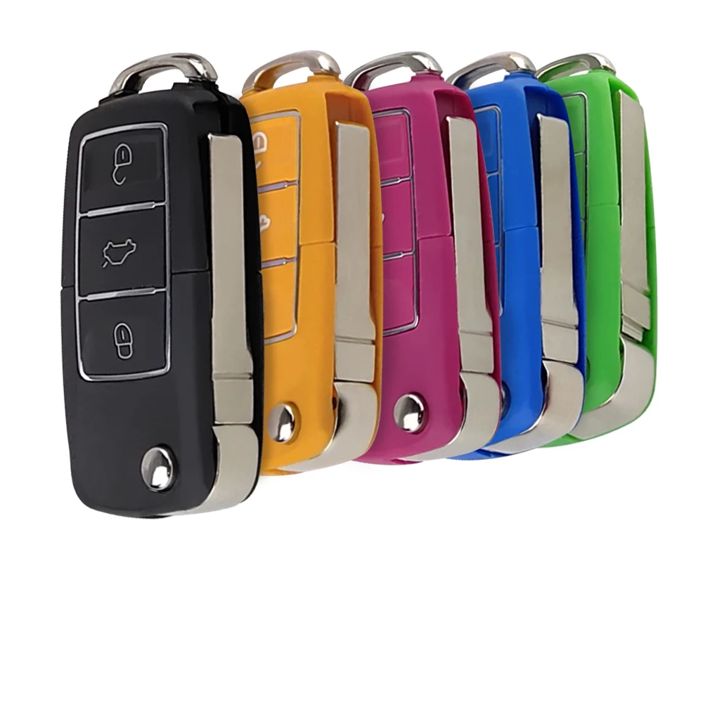 OkeyTech цветной чехол для ключей автомобиля для VW Skoda seat Octavia 3 кнопки откидной складной чехол для дистанционного ключа 4 цвета с невырезанным лезвием