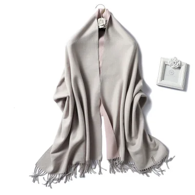 Double Face Use Solider Colors Customize Thinker Warm Wool Cashmere Scarf Pashmina Tassels Women Winter Scarf