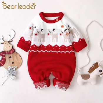 

Bear Leader Baby Girls Christmas Cartoon Rompers New Autumn Winter Toddler Boys Fashion Bodysuits Infant Suits Knitted Outfits