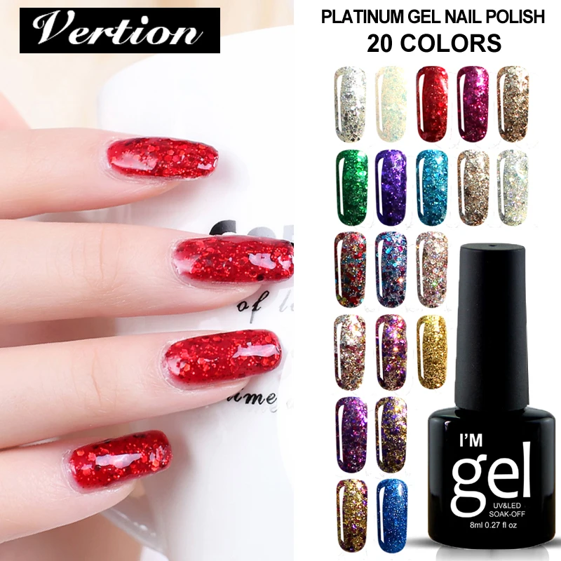 

Verntion Color Gel Diamond Gel Polish Uv Glitter Pearl Soak Off Platinum Gel Nail Polish UV LED Nail Art Paints Crystal Lacquer