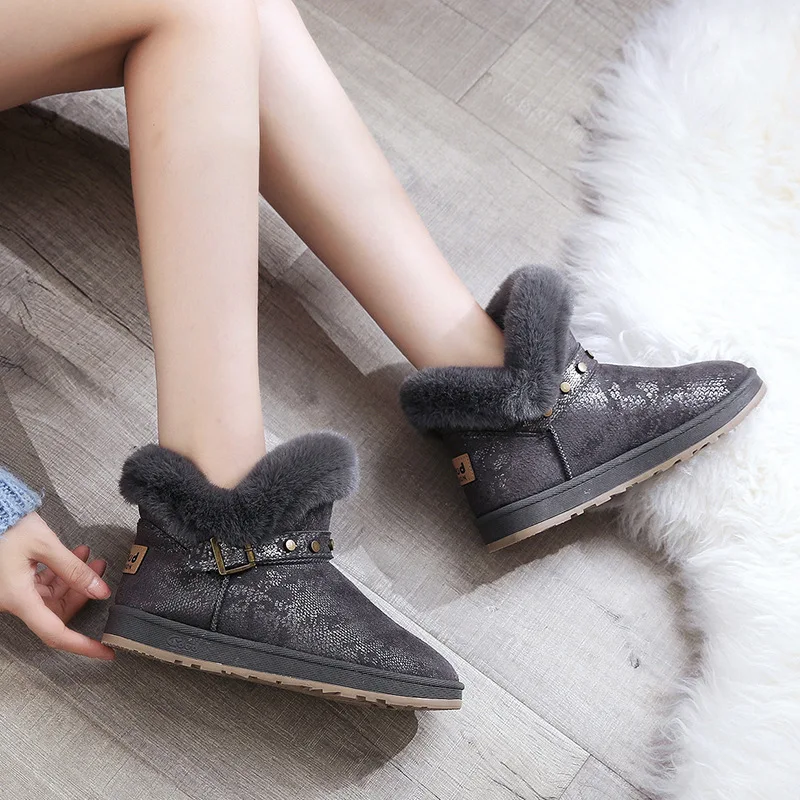 

Women's Winter Ankle Boots Female Flock Platform Snow Boot Ladies Plush Sneakers Casual Flat Shoes Woman Footwear R4-55