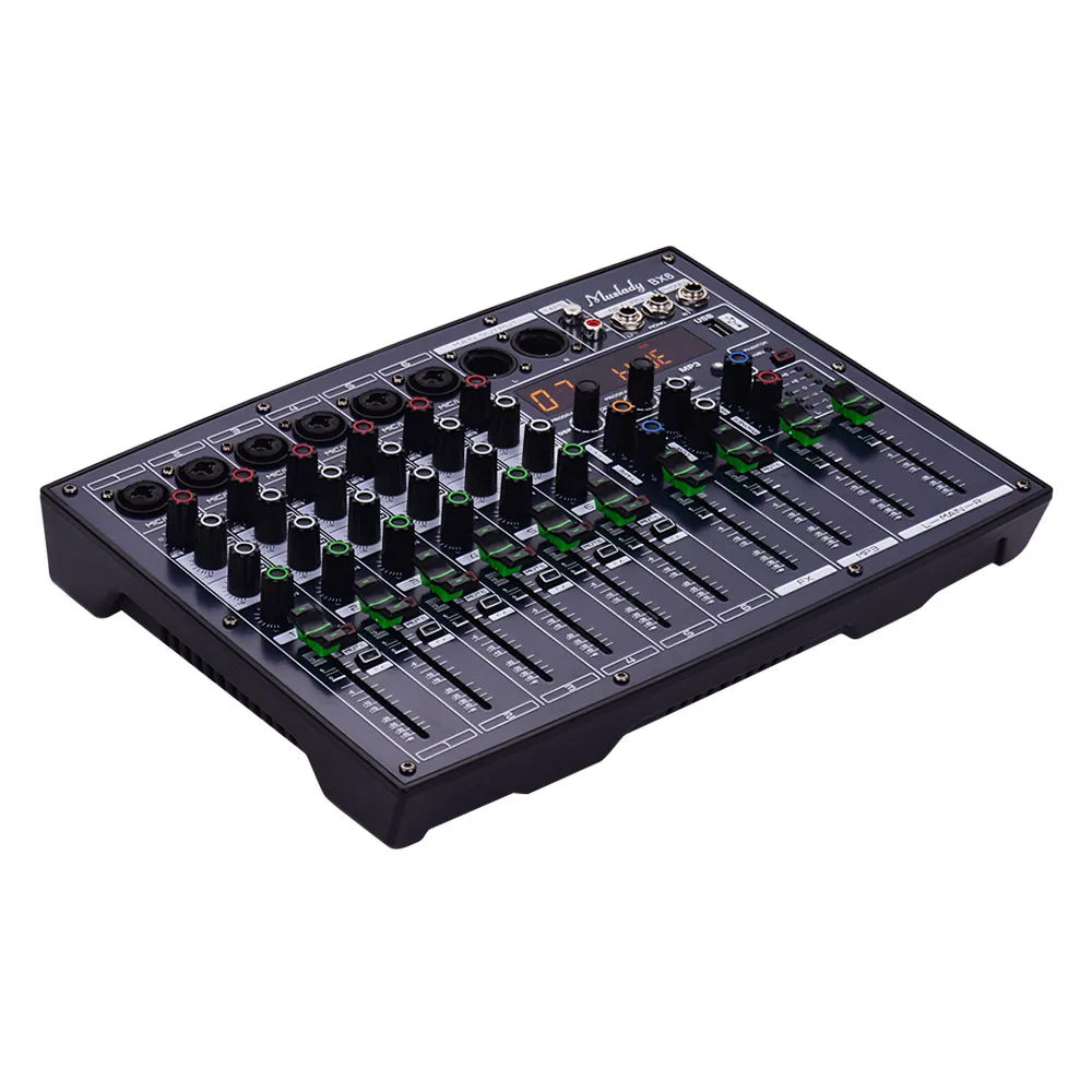 Muslady BX6 Compact 6 Channels Mixer Mixing Console with 16 DSP Effects Built-in 48V Phantom Power Supply Support BT Connection