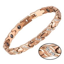 Женский браслет, энергетический, магнитный, розовое золото, женский браслет, браслет, модные ювелирные изделия, здоровье, детоксикационное, магнитное кольцо на палец