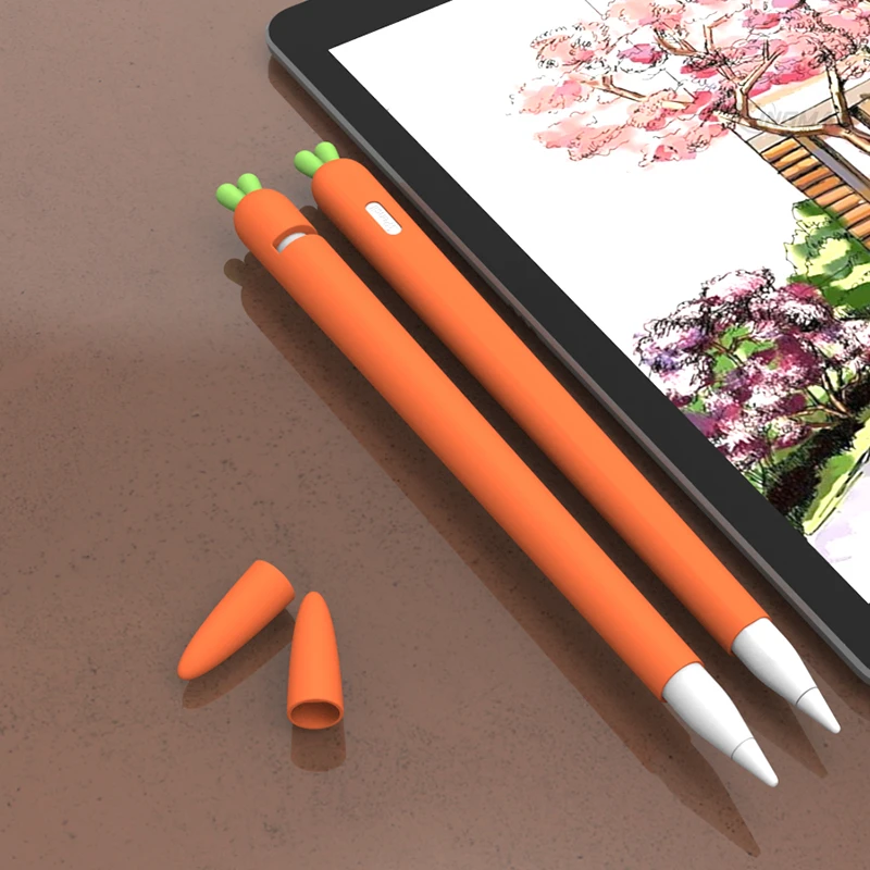 Soft carrot Silicone For Apple Pencil 1 2 Case Compatible For iPad Tablet Touch Pen Stylus Protective Sleeve Cover coque