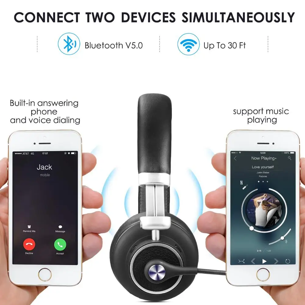 BH-M91 Noise Cancelling Bluetooth CSR Headset Wireless Headset with Microphone for Office Home Business Trucker Drivers
