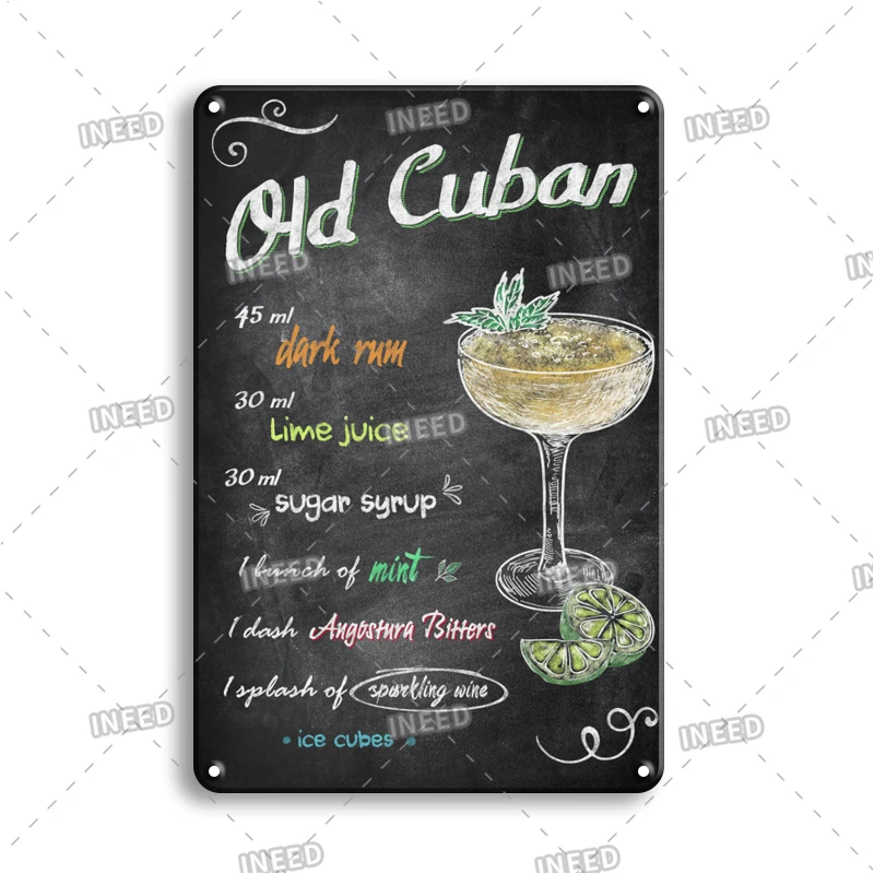 INEED Vintage Metal Tin Sign Decorations Gin & Tonic Cocktail Plate Decorative Poster Plaque Retro Bar Kitchen Home Wall Decor