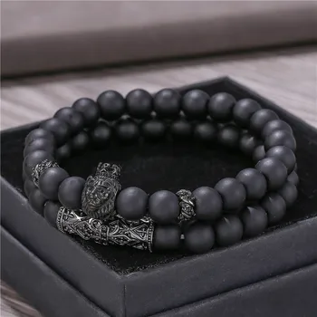 

Couple Crown Lion's Head Bracelet Beads Bracelet Jewelry Men Masculina Feminina Bileklik Pulseras Mujer Moda 2018 Punk Friends