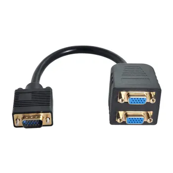 

RGB VGA SVGA Male to 2 VGA HD 15 Female Splitter Adapter Extension Cable Black