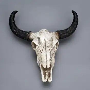 

Resin Bull Cow Skull Head Wall Hanging Decor 3D Animal Wildlife Sculpture Figurines Crafts Horns for Home Bar Decoration