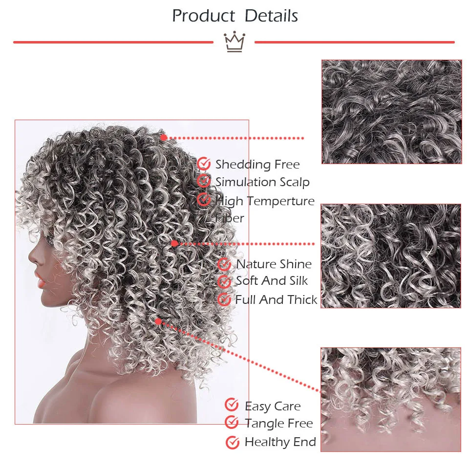 Perucas com Franja Sintéticas para a Mulher Perucas de Cabelo Kookaestilo Curto Afro Kinky Encaracolado Perucas Negra Laranja Ombre Vermelho Rosa Cosplay Natural 10 High Quality Apliques e perucas