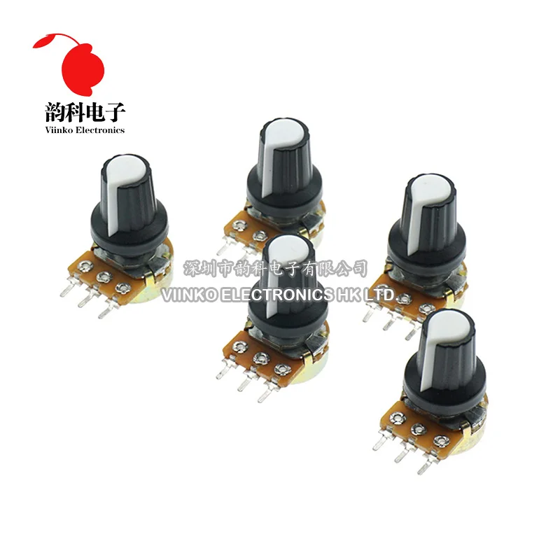 5 шт./лот WH148 1-10 K 20K 50K 100K 500K Ohm 15 мм 3 штифта линейный подшипник с коническим поворотный потенциометр резистор для Arduino с AG2 белый колпачок