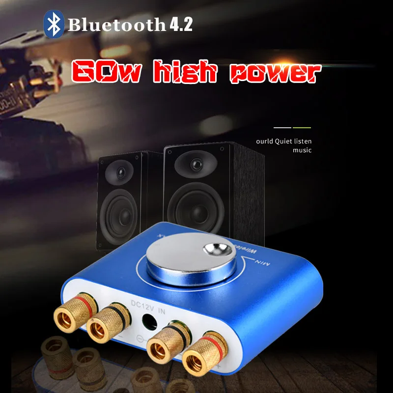 Мини-настольные Аудио Цифровые усилители Bluetooth 4,2 усилитель Hi-Fi стерео 2,0 канальный мини-усилитель 60 Вт* 2 домашний кинотеатр AUX Bluetooth