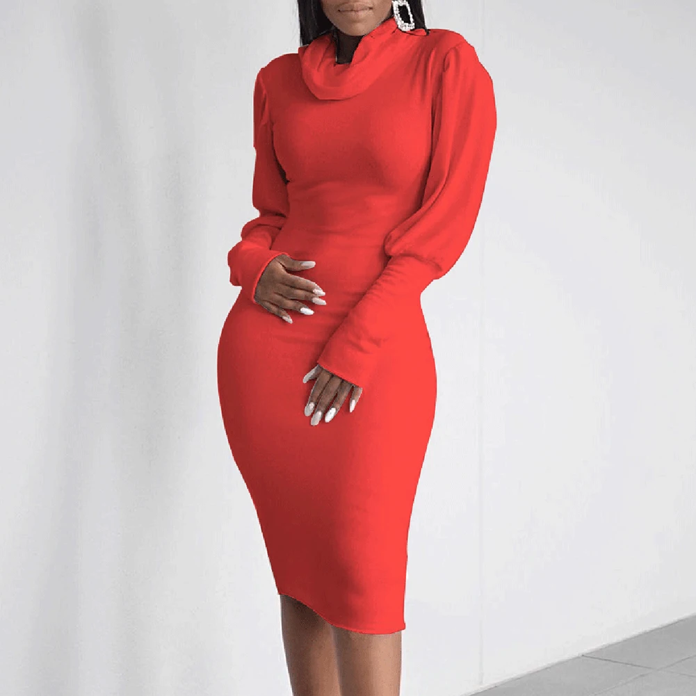 red long sleeve turtleneck dress