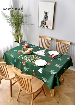 

Cotton Christmas Party Tablecloth Rectangle Green Red Blue Printing Dinning Table Cover For Home Snow Decorative