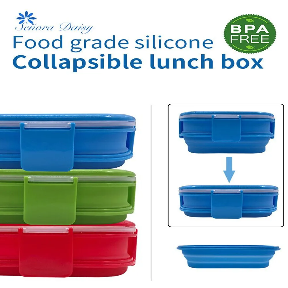 Красный Складной пищевой ящик прямоугольник 1100 мл силиконовый ланчбокс для детей портативный школьный силиконовый Ланч-бокс эко бенто контейнер для ланча