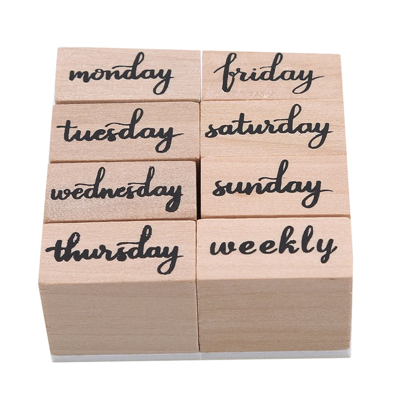 English Weeks Vintage Date Stamp Set Bullet Journals Supplies Wood Stamps Basic Function Number Monthly Planner Stamps Stationery - Цвет: English Weeks